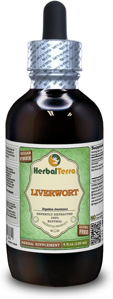 Liverwort (Hepatica Americana) Glycerit, Getrocknete Kräuter Alkoholfreier Flüssigextrakt (Markenname: HerbalTerra, Proudly Made in USA) 4 fl.oz (120 ml)