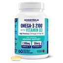 Oceanblue Professional Omega-3 2100 avec vitamine D3 – 60 ct – Supplément d'huile de poisson sans Burpless triple résistance avec haute puissance EPA, DHA, DPA et vitamine D3 – Wild-Caught – Orange Saveur (30 portions)