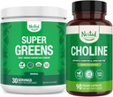 Nested Naturals Super Greens & Choline Bundle (en poudre) Superfood avec Probiotics & Fibre & Bitartrate de Choline pour la fonction cognitive et l'énergie propre