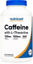 Nutricost-Koffein mit L-Theanin, jeweils 100 mg, 240 Kapseln, 240 Portionen - GVO-frei und glutenfrei