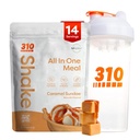 310 Nutrition All-in-One repas de remplacement Shake Powder w/Shaker Cup Starter Kit - Haute protéine fibre riche mélange végétalien Superfood - sans sucre, Keto & Paleo Friendly, Faible Carb - Caramel Sundae 14 srv