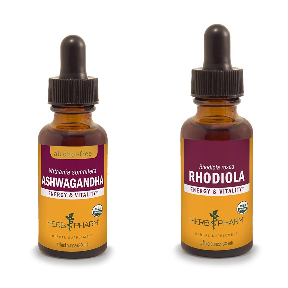 Kräuter Pharm Ashwagandha & Rhodiola Root Extrakte für Energie, Vitalität, Endurance & Stamina, Alkoholfreies Glycerit & Bio Cane Alkohol, 1 Oz Jede