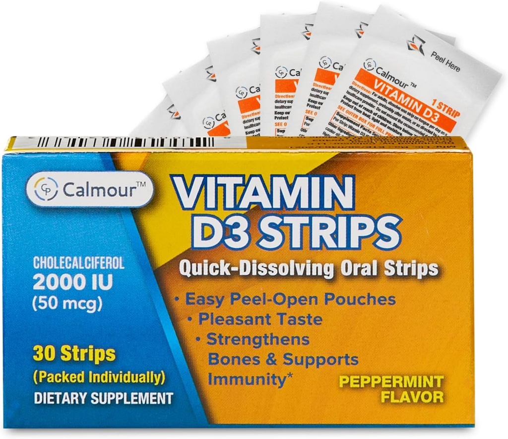 Vitamin D3 Strips 30 Pack| 2000 IU Oral Dissolvable D3 Vitamin Strips | Peppermint Flavor Melts on Your Tongue in 30 Sekunden | Boost Immunity & Enhance Mental Focus with Vitamin D3 2000