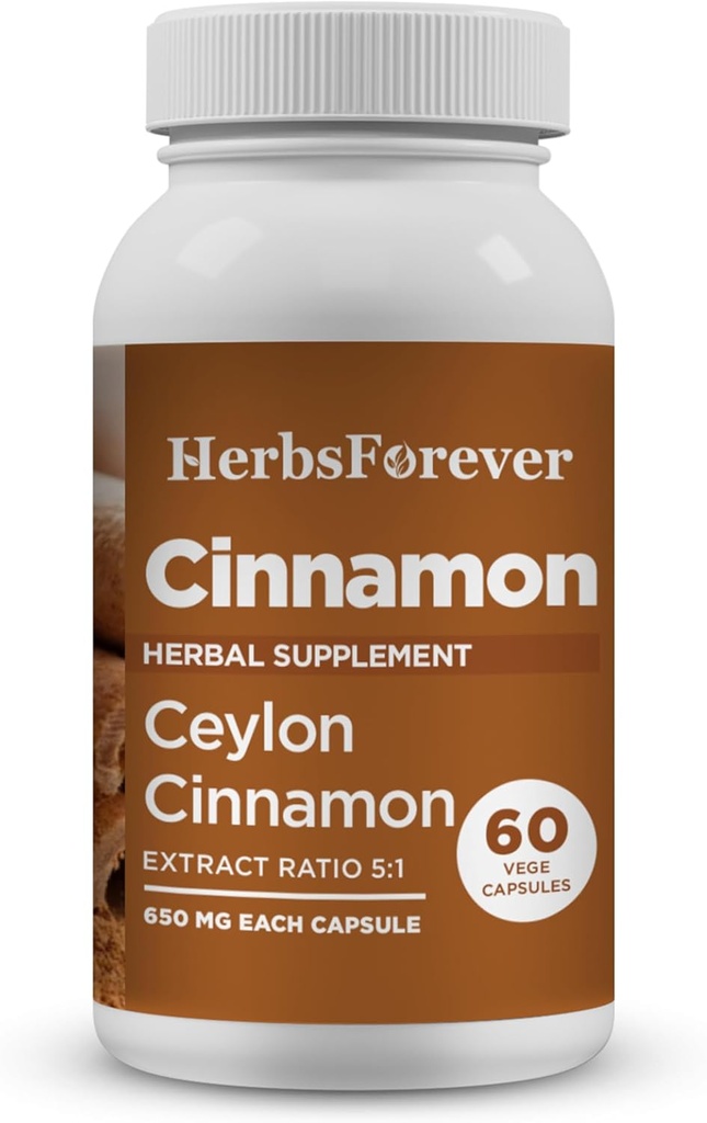 Herbsforever Ceylon Cinnamon Kapseln Gesamt Wellness-Supplement hohe Potenz 800 Mg Extrakt 60 Vege Kapseln