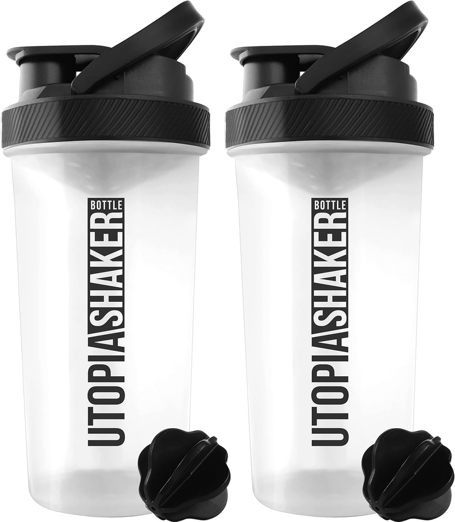 Utopia Home Protein Shaker Bouteille - (Pack of 2) 28-Ounce Shaker Bouteille pour mélange de protéines - Fitness Sports Classic Protein Shaker Bouteille pour mélangeur de protéines (Clear/Black)
