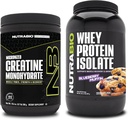 NutraBio Creatine Monohydrat, Unflavored, 300g und Whey Protein Isolate, Blueberry Muffin, Supplement Bundle - Muskelenergie, Lean Muskelwachstum, Erholung und Stärke