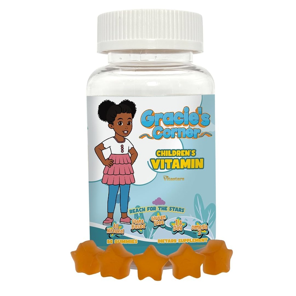 Gracie's Corner Stars Kids Multivitamin Gummies mit Omega 3 - Kindervitamine A, B, C, D - Star-Shaped Toddler Multivitamine, pflanzliche, glutenfreie Kinder Gummy Vitamine, 60 Count