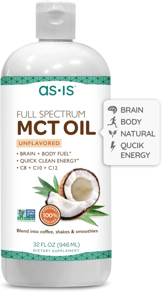 AS-IS Einfach Full Spectrum MCT Öl C8, C10 & C12 | Unflavored | 100% von Non-GMO Coconuts | Perfekt für Morning Coffee | Quick Clean Energy | 32 fl oz (63 Servierungen)