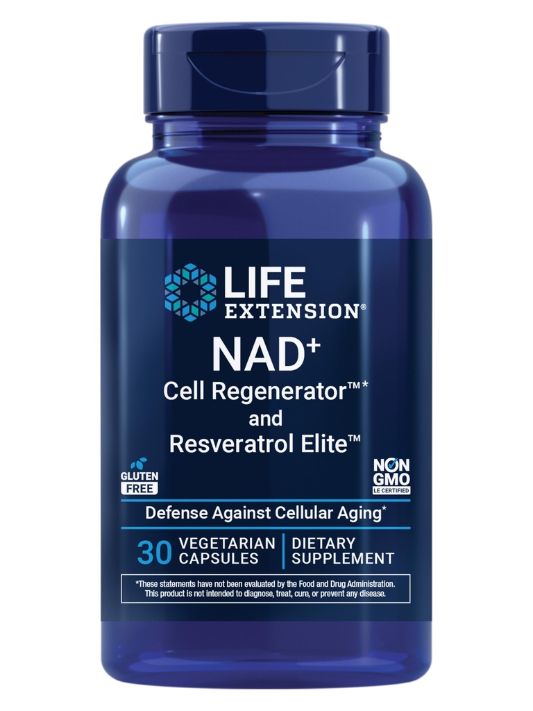 Life Extension NAD+ Cell RegeneratorTM et Resveratrol EliteTM*, nicotinamide riboside, trans-resveratrol, quercétine, fisétine, santé cardiaque, vieillissement en santé, végétarien, non-OGM, sans gluten, 30 capsules