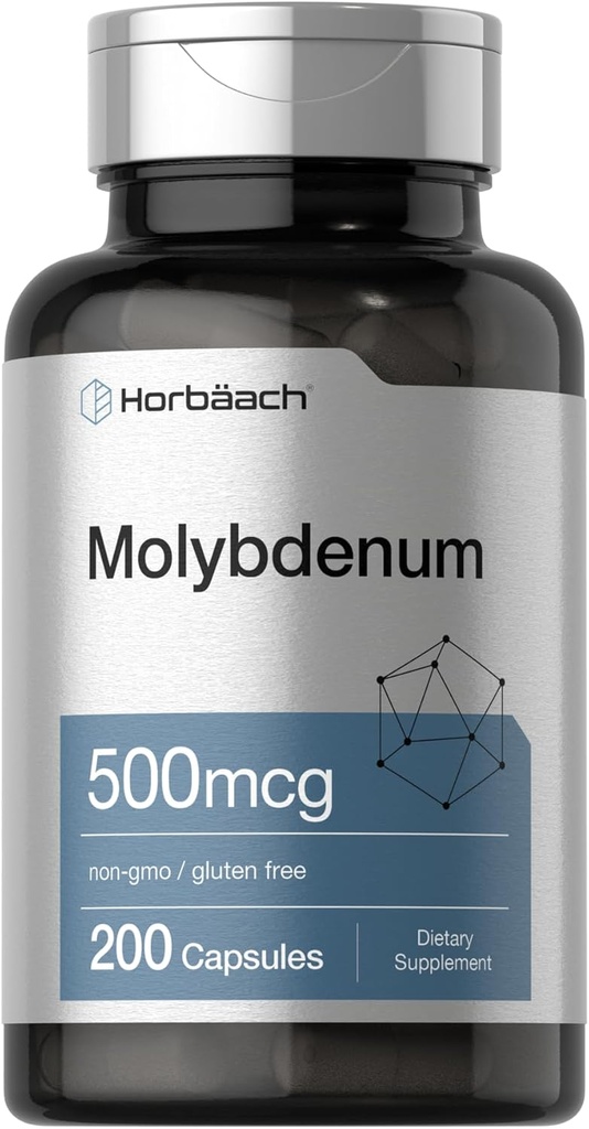 Horbaach Molybdän Ergänzung | 500mcg | 200 Kapseln | Aminosäure Chelat | Non-GMO, Glutenfrei