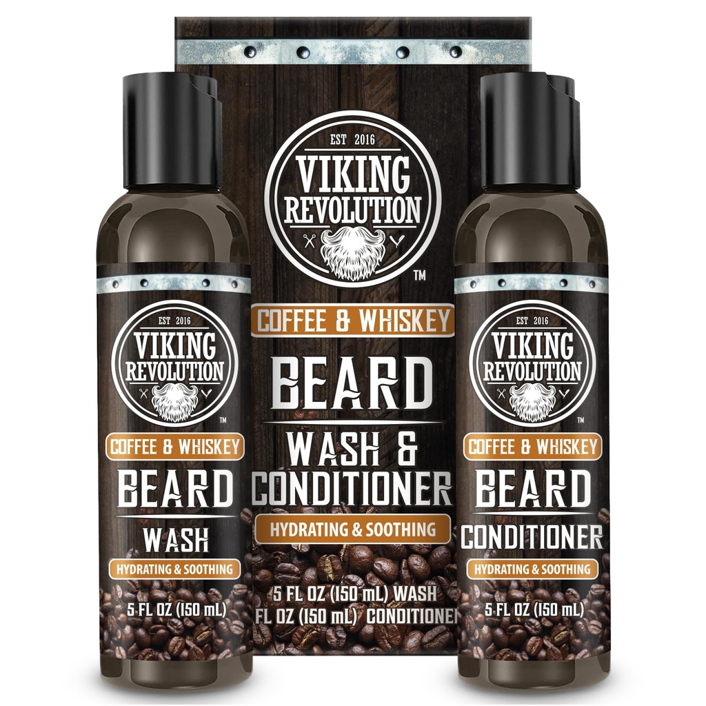 Viking Revolution Bart Wash and Beard Conditioner für Männer mit Argan Öl und Jojoba Öl- Bart Weichmacher und Stärkung Bart Pflege Bart Shampoo und Conditioner mit Ginseng Root(5oz, Whiskey)
