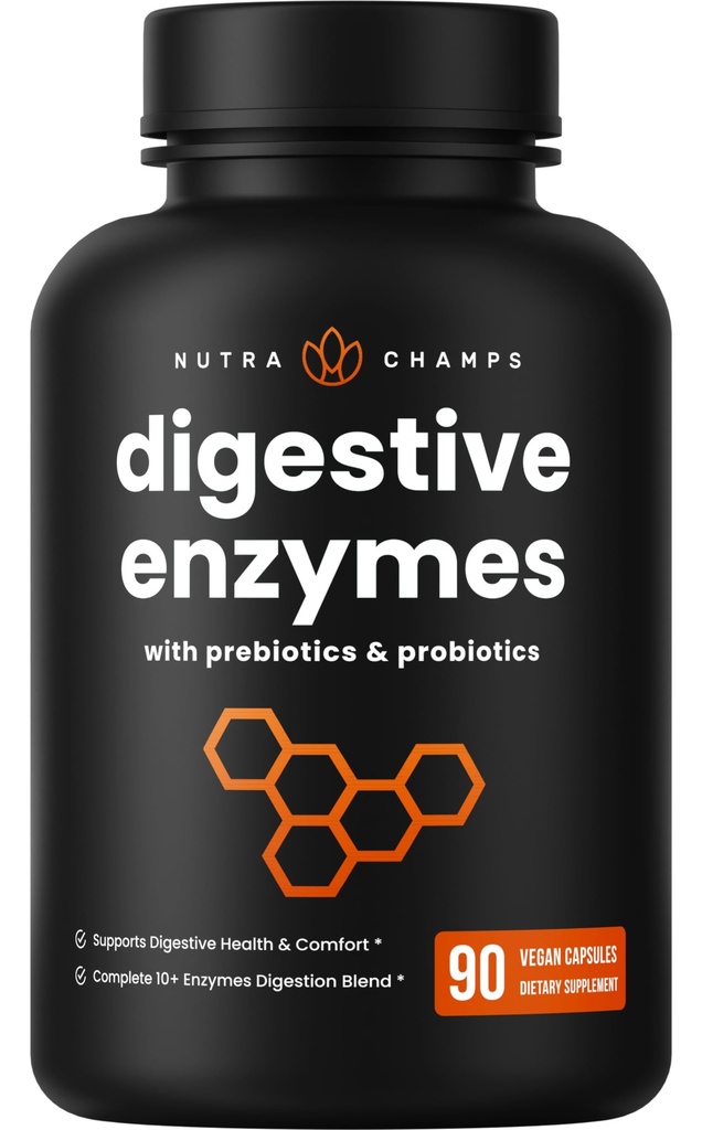 NutraChamps Verdauungsenzyme mit Probiotika und Präbiotika für Damen und Herren - 90 Vegankapseln mit Bromelain für Bloating & Optimal Gut Health