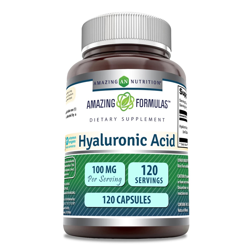 Formules étonnantes Acide hyaluronique Supplément 100 Mg de gélules sans OGM Fabriqué aux États-Unis (1 Pack de 120 Nombre)