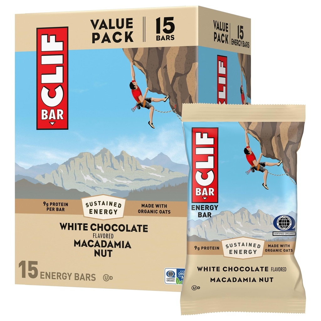 CLIF BAR - Energy Protein Bars - Weiße Schokolade Macadamia Nut - Hergestellt mit Bio Hafer - Energy Bars - Non-GMO - (15 Pack)