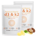 D3 K2 Vitamin 10000 IU - 240 Virgin Coconut Oil Softgels, 2 in 1 Vitamin D & K Complex Supplement Softgel - Immununterstützung und Calciumabsorption, Knochen und Herzgesundheit (240 Count (Pack von 2))