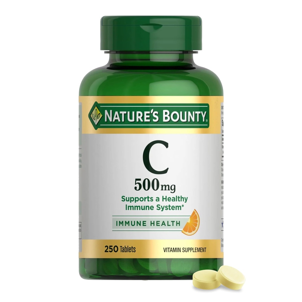 Nature's Bounty Vitamin C 500mg, unterstützt ein gesundes Immunsystem, Tägliche Vitaminergänzung, 250 vegetarische Tabletten