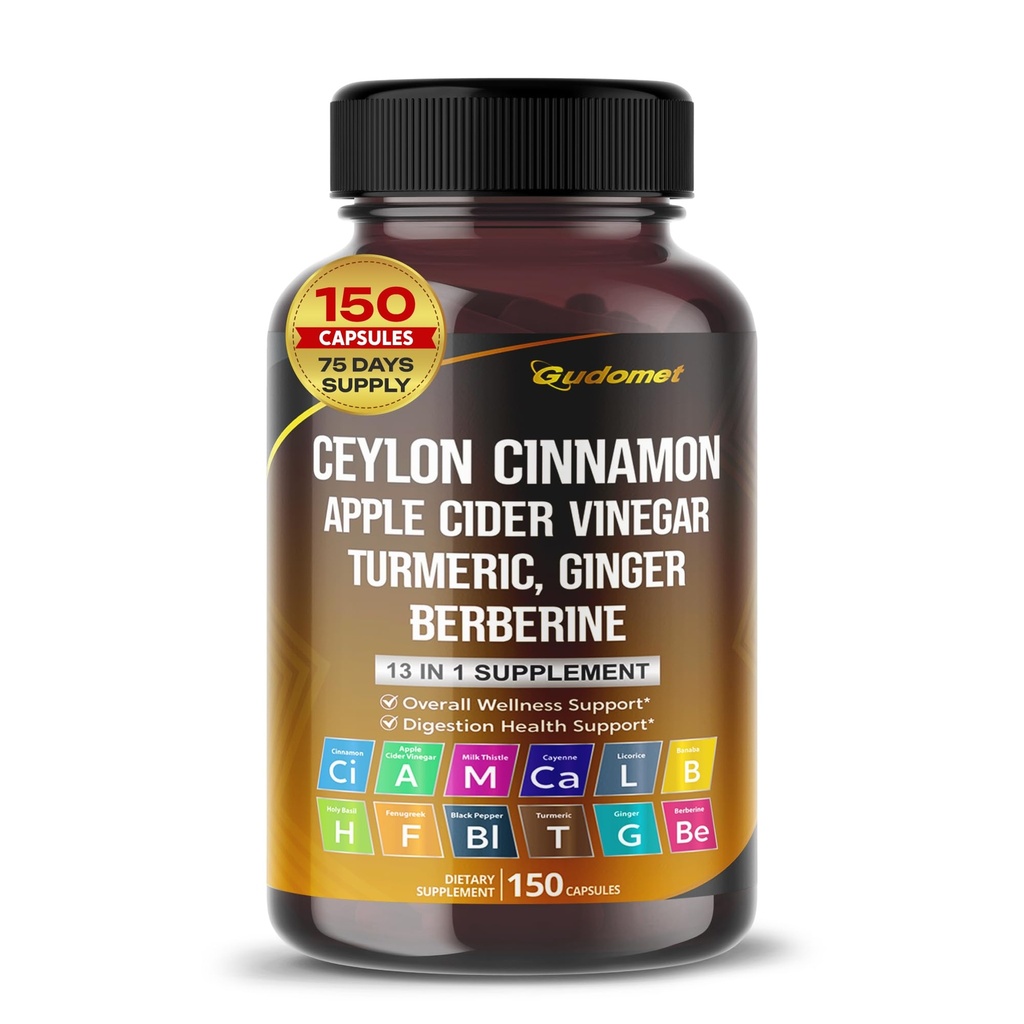 Ceylon Cinnamon Apfel Apfel Apfelessig Turmeric Ginger Root Berberine Gymnema sylvestre Milk Thistle Licorice -150 Kapseln- Made in USA