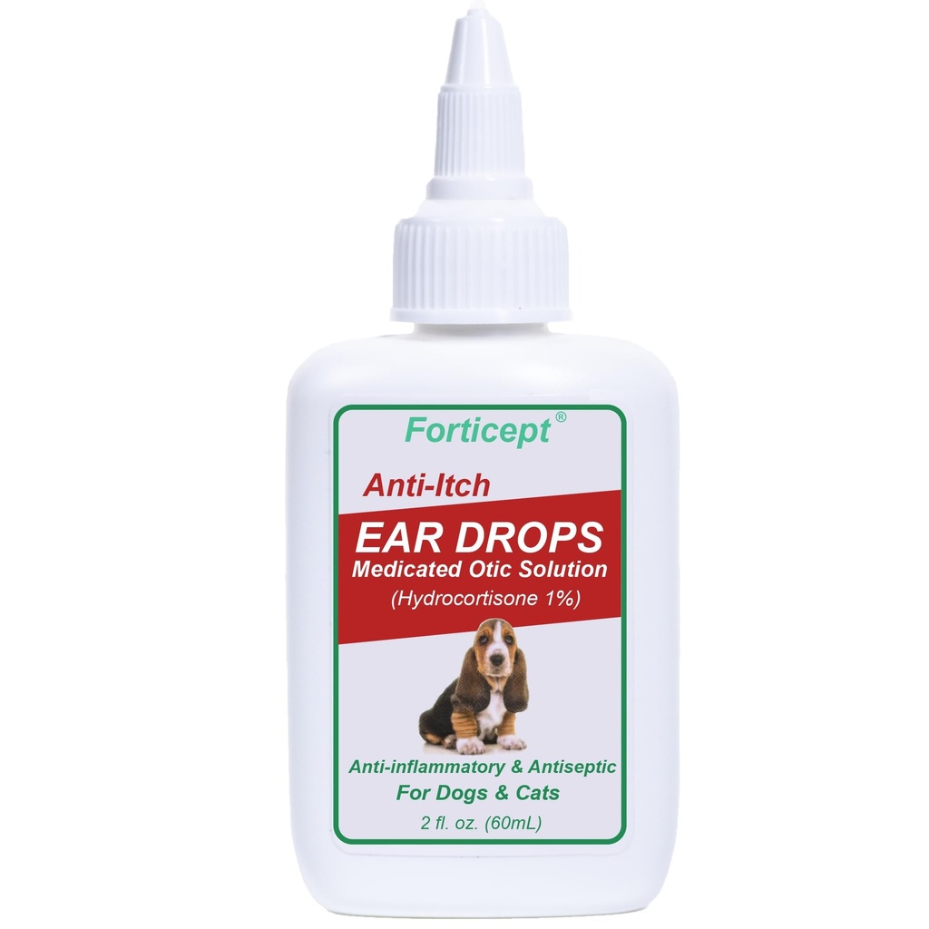 Traitement de l'infection à l'oreille des chiens et des chats Forticept, gouttes d'oreille des chiens avec 1 % d'hydrocortisone 2 oz