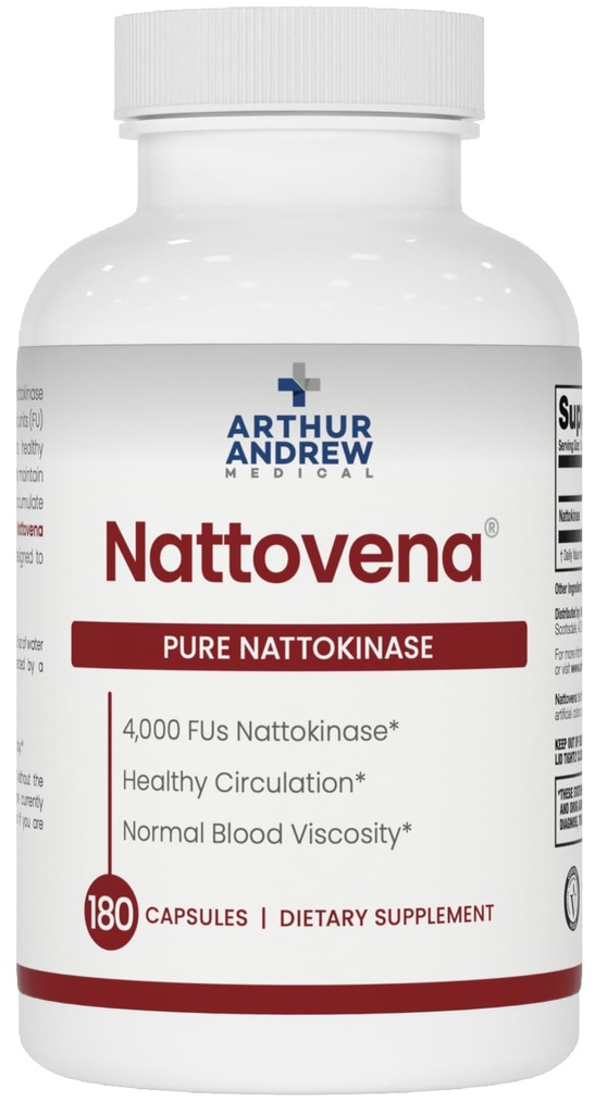 Arthur Andrew Medical, Nattovena, Pure Nattokinase Supplement, Double Strength 4.000 FUs pro Kapsel, 180