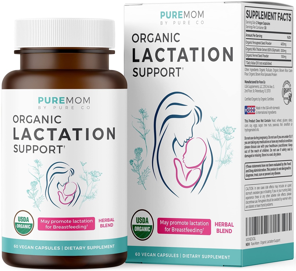 Supplément d'allaitement biologique de l'USDA - Augmenter l'approvisionnement en lait avec un soutien à l'allaitement à base de plantes - Aide aux mères - Organique : Graines de fénugrek, fenouil et chardon - 60 capsules de végétalien (pas de pilules ou de cookies)
