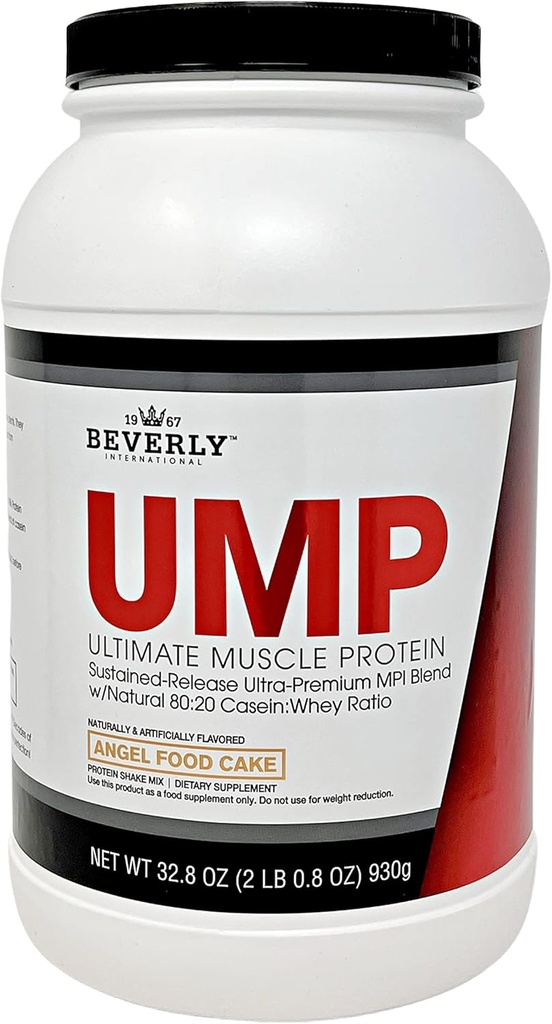 Beverly International poudre de protéines UMP, gâteau d'ange. Un rapport de lactosérum unique construit le muscle maigre. Facile à digérer. Pas de bloat. (32,8 oz) 2lb .8 oz