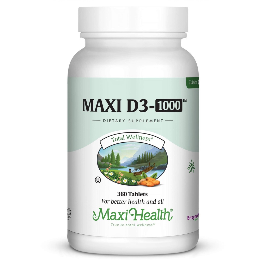 Maxi-Santé Vitamine D3 1000 UI - pour la fonction musculaire saine, la santé osseuse et le soutien immunitaire – 360 comprimés – Meilleur supplément casher pour les adultes