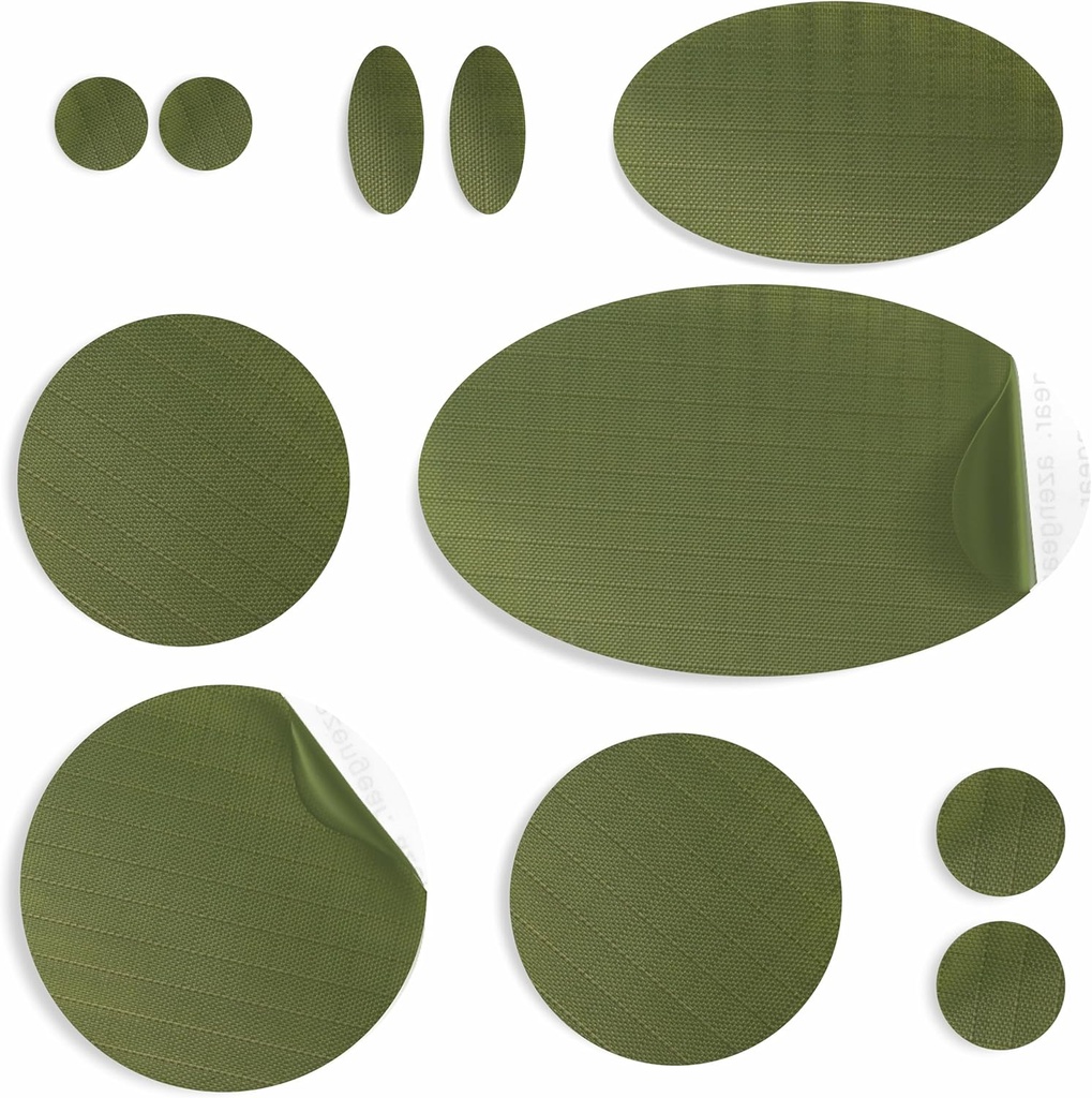 aZengear Reparatur-Patches für Jacken, Zelt, Schuh Zehe, Luft Matratze, Aufblasbare, PVC-Gear - Wasserdicht, Selbstklebend, Tear-Cold-Heat-Resistant, Down Puffer Coat (11 Stk, Olive)
