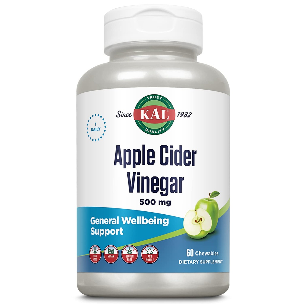 Comprimés à croquer KAL, vinaigre de cidre de pomme, 500 mg, 60 Nombre