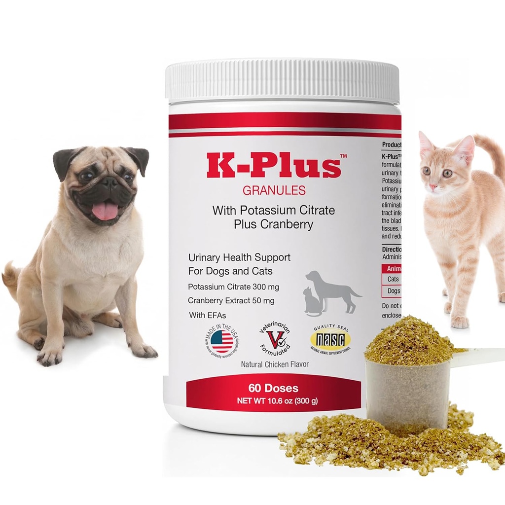 K-Plus Kalium Citrat + Cranberry-Granulats für Hunde & Katzen – Vet-Approved UTI & Bladder Health Support – Hilft, die Harnabgleich- & Nierenfunktion – einfach zu bedienende Granulate – 60 Dosen