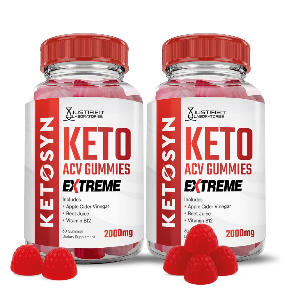 Justified Laboratories (2 Pack Ketosyn Keto ACV Gummies Extreme 2000MG Ketosyn Keto Gummies Apfelessig mit Granatapfel-Essig-Pulver B12 Vegan Non GMO 120 Gummys
