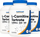 Tartrate de L-Carnitine Nutricost 500mg, 240 capsules - 1000mg par portion (3 bouteilles)