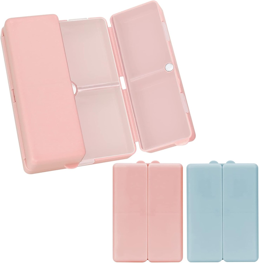 FYY Daily Pill Organizer,2 Pcs 7 Compartiments Portable Pill Case Travel Pill Organizer,[Conception pliante] Pill Box for Purse Pocket to Hold Vitamines, huile de foie de morue, suppléments et médicaments-Pink+ Marine
