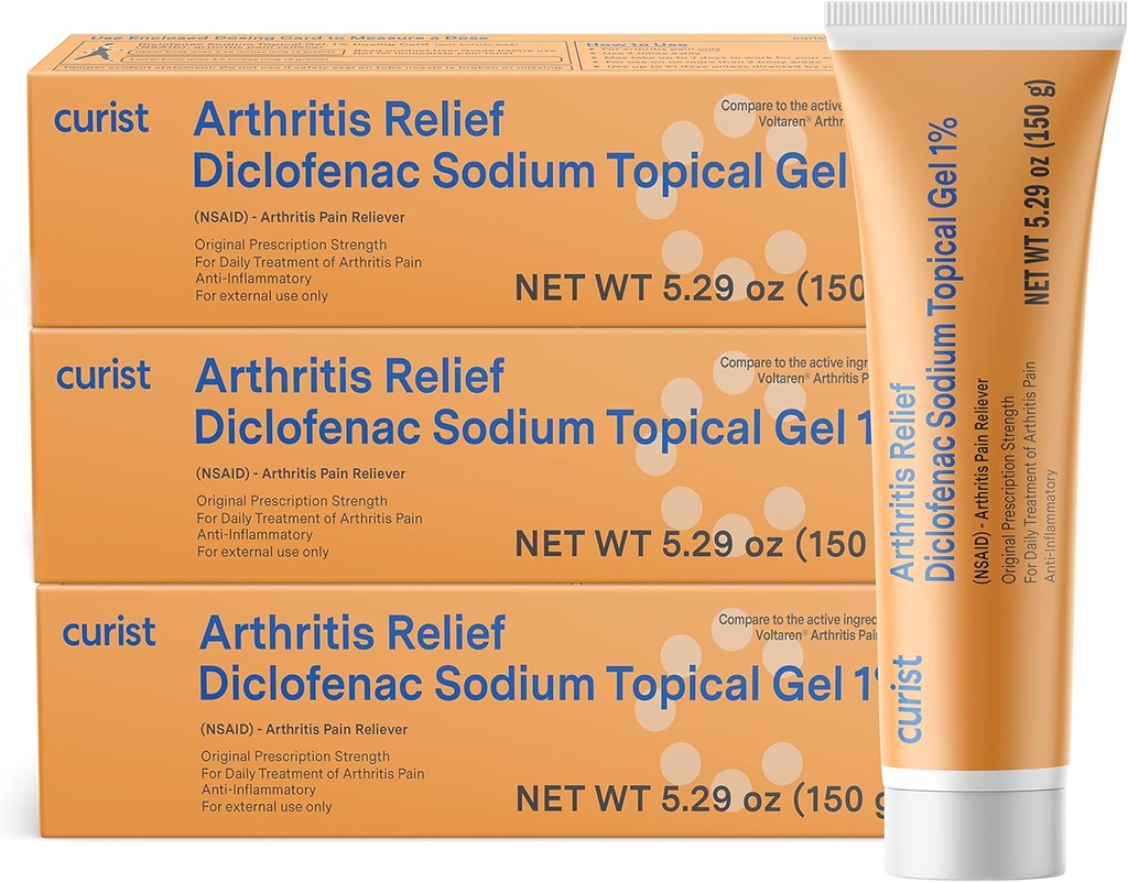 Curist Diclofenac Arthritis Cream Gel 1% (3 Röhren von 150g)- Stoppen Sie Schmerzen in Handgelenken, Füße, Ellenbogen, & Knöchel. Hand Arthritis Schmerzlinderung & Knie Arthritis Schmerzlinderung (3 Packung, 5,29 oz ea.)