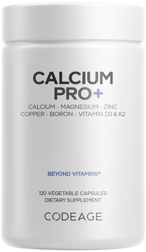 Codeage Kalzium 250mg Supplement, Vitamin D3, Magnesium, Zink, Kupfer, Boron, Vitamin K2-2-Monat Versorgung - Elementale Kalzium Pillen & Hohe Calcium Vitamine, Non-GMO - 120 Kapseln