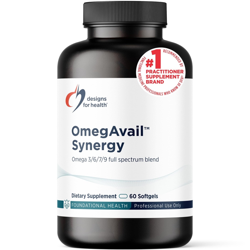 Designs für die Gesundheit OmegAvail Synergy - Omega-Komplex für Erwachsene - Omega 3-6-7-9 Fettsäuren aus Borretsch- und Macadamiaöl + Triglycerid (TG) Fischöl mit DHA & EPA (60 Softgels)