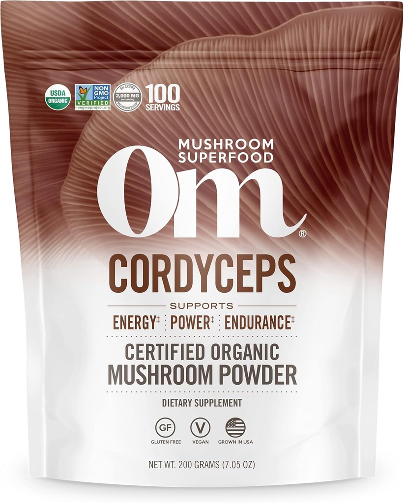 OM Mushroom Cordyceps Pulver 7.05 Unze (100 Servierungen) – Organisch, Vegan, Non-GMO, Glutenfrei – Energie, Stamina & Endurance-Unterstützung – Adaptogene Superfood für Sport, Performance, Smoothies & Tea