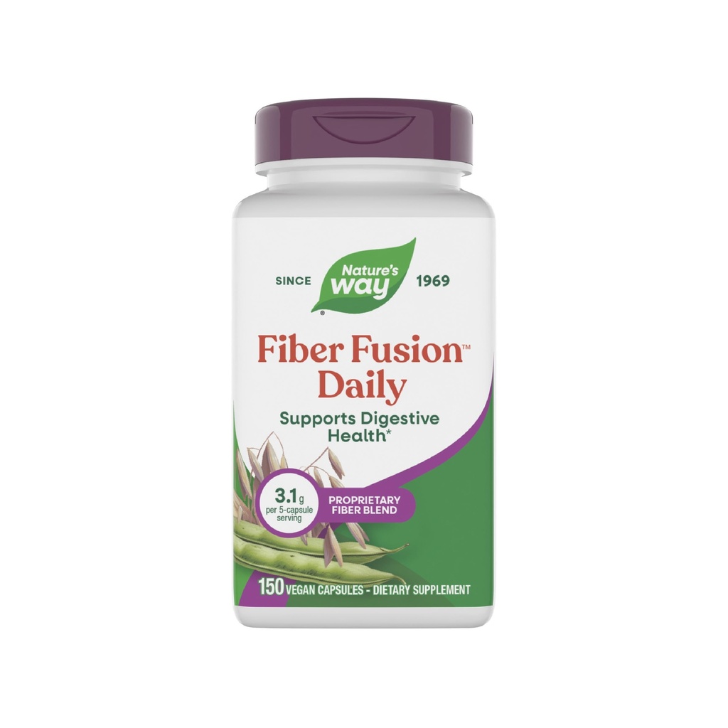 Nature's Way Fiber Fusion Täglich, Psyllium Husk Kapseln mit Hafer Bran, Guar Gum, Pektin, Digestive Health Support *, Vegan, 150 Kapseln (Verpackung kann variieren)