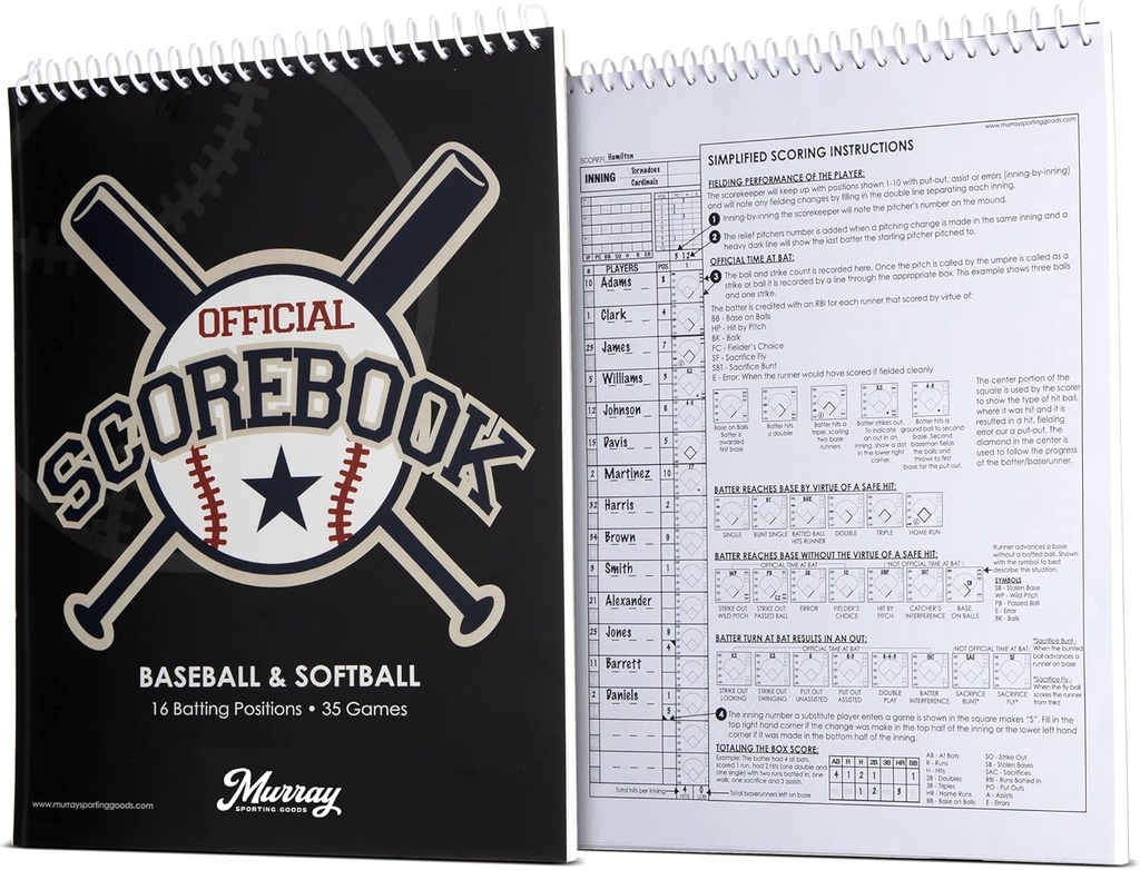 Murray Sporting Goods Baseball & Softball Scorebook - 35 Spiele Score Book - Score Keeping Book for Stats - Erwachsene, Jugend, Little League Baseball Softball Scorebook für Scorekeepers