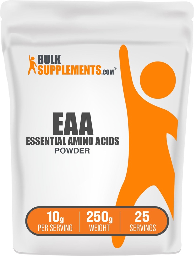 BulkSupplements.com Poudre d'acides aminés essentiels - Supplément d'acides aminés essentiels, poudre d'EAA - sans aromatisants et sans gluten, 10g par portion, 250g (8,8 oz) (paquet de 1)