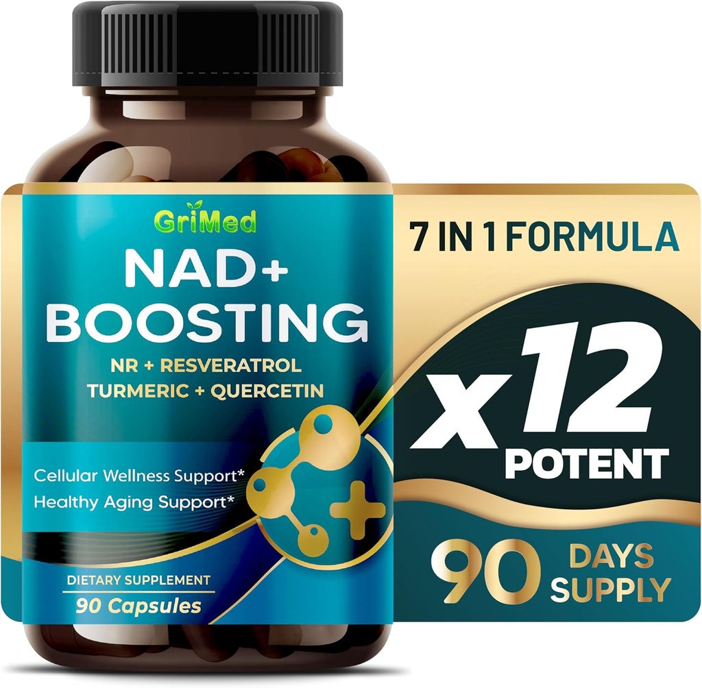 GriMed NAD + Boosting 16,550mg- x12 Leistung mit NR + Resveratrol Turmeric + Quercetin - Cellular Energy, Cellular Repair, Healthy Aging - USA Made & Tested (90 Count (Pack von 1))