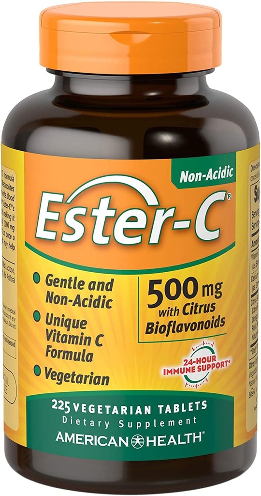 Ester-C American Health mit Citrus Bioflavonoids Vegetarische Tabletten, 24-Stunden Immununterstützung, Gentle on Stomach, Non-Acidic Vitamin C, Non-GMO, Glutenfrei, Vegan, 112 Servierungen, 500 mg, 225 Zähler