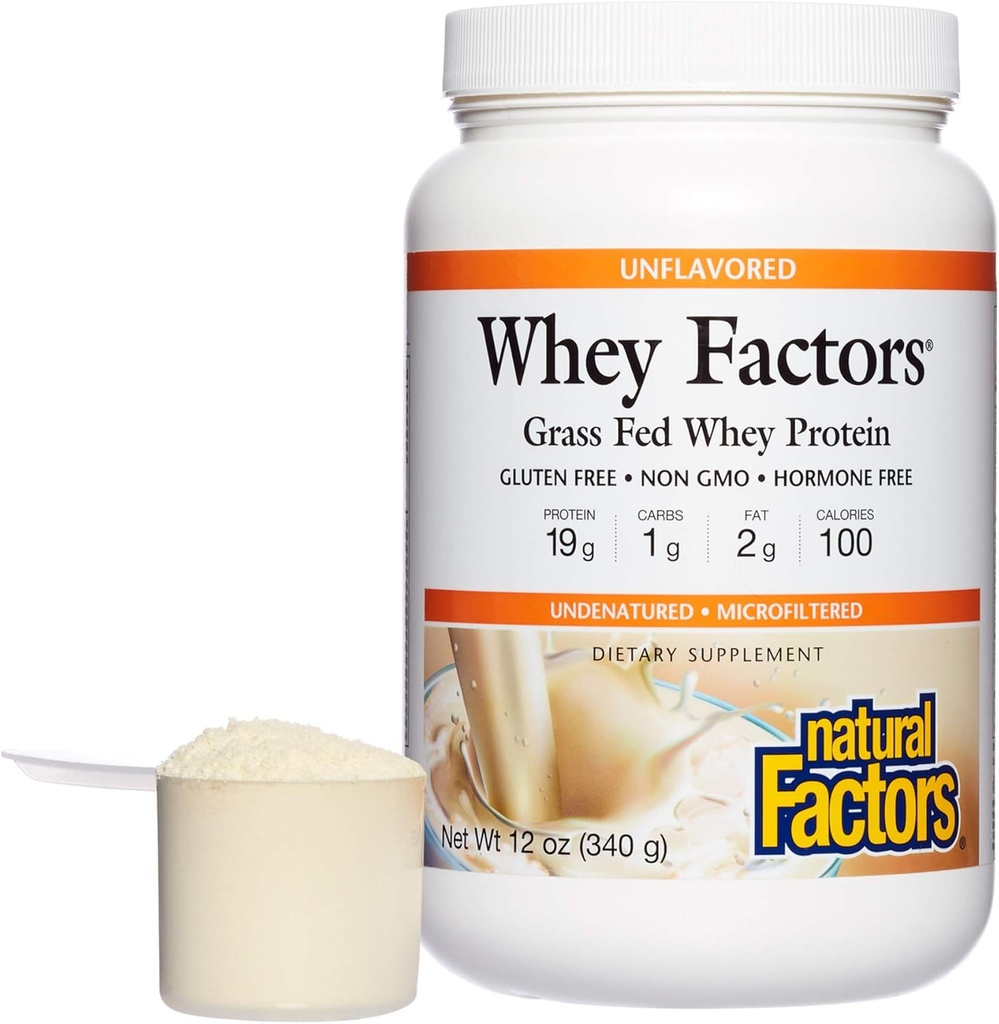 Facteurs de lactosérum par facteurs naturels, concentré de protéines de lactosérum de la fécule d'herbe, aide au développement musculaire et à la santé immunitaire, sans saveur, 12 Oz