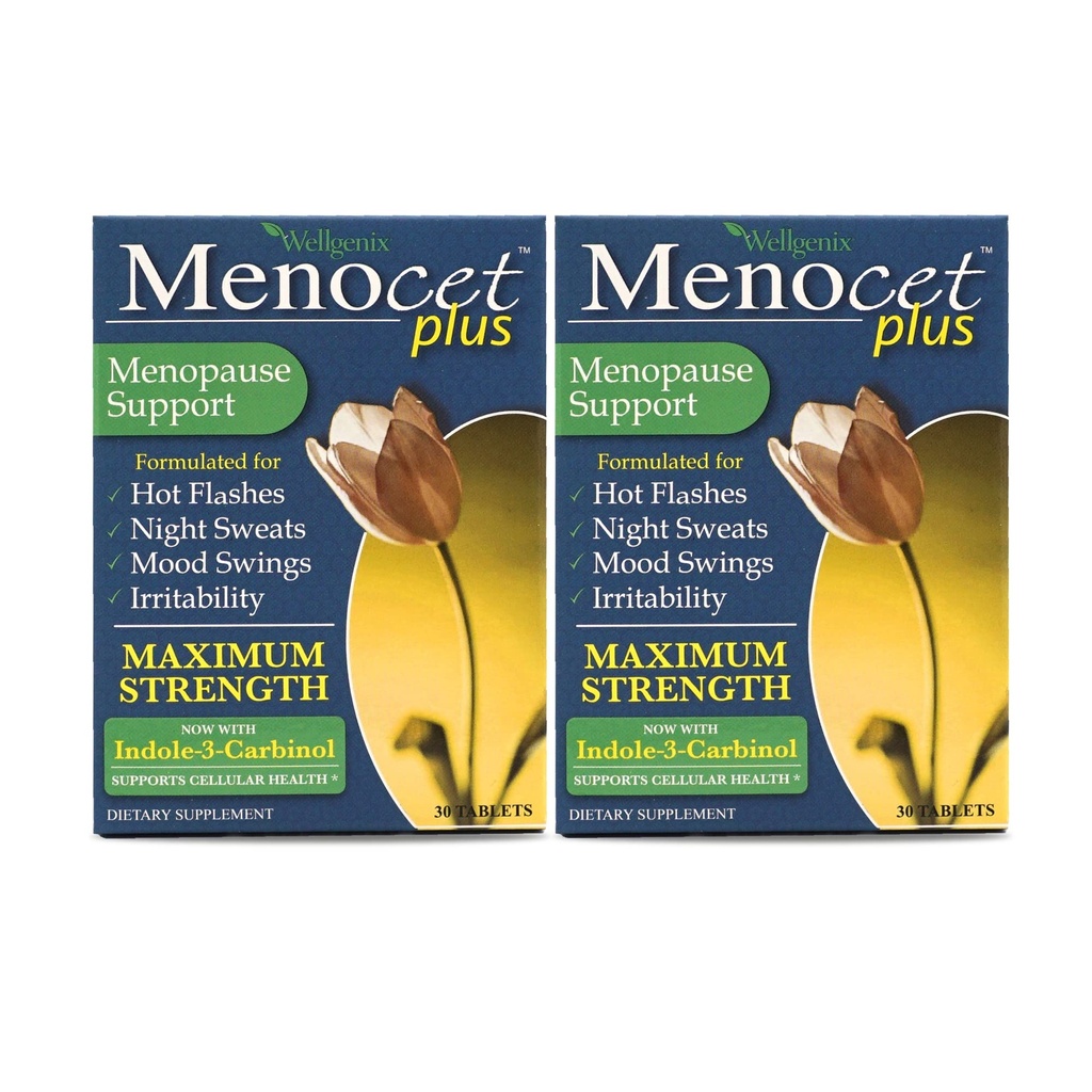 Wellgenix Menocet Plus Menopause Support - All-in-One Menopause Supplement - Daily Relief Feminine Care - Hot Flashes, Night Sweats, Mood Swings & Irritability - 30 Tablets (Pack von 2)
