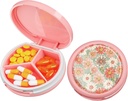Serfeymi Small Pill Box - 3 Komponenten Tragbare Pille Box für Geldbörse Tasche, Compact Mini Travel Pill Case - Geeignet für Medizin, Vitamin, Fish Oil, Supplements - Pink(Daisy)