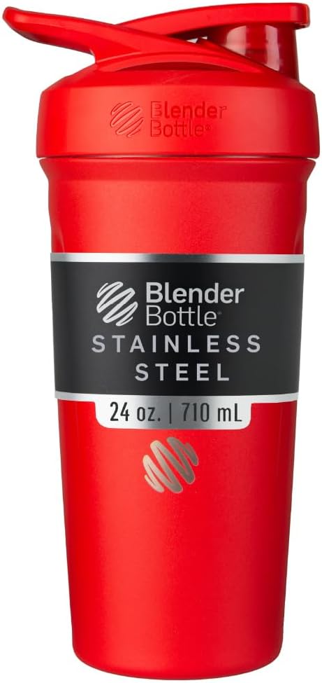 BlenderBottle Strada Shaker Cup Insulated Edelstahl Wasserflasche mit Draht Whisk, 24-Ounce, Rot