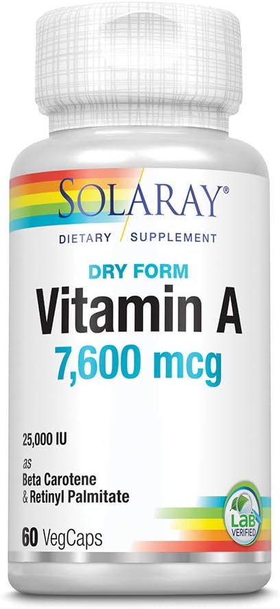 Solaray, Vitamine A sous forme sèche, 7 500 mcg, 60 Végétaux