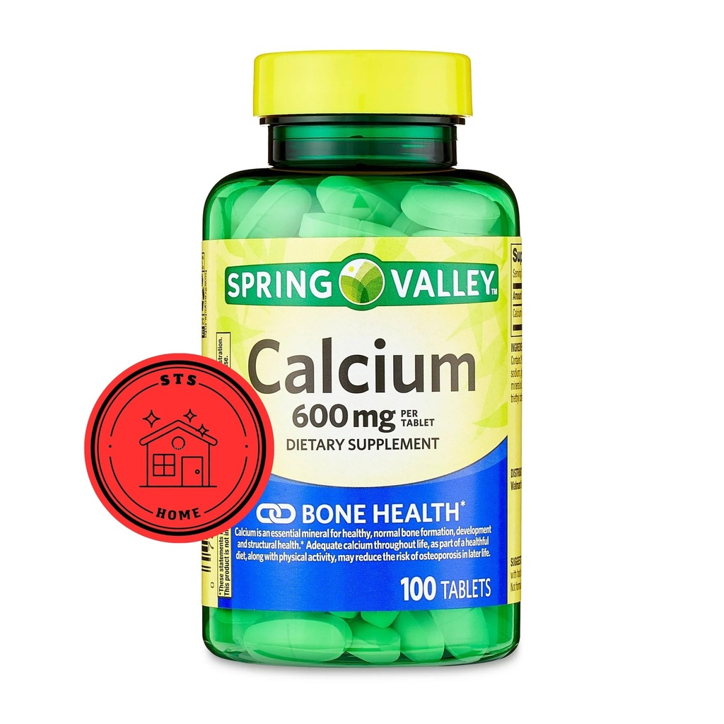 Spring Valley Calcium 600 mg, 100 comprimés Supplément Calcium 600 mg Supplément Calcium + Sticker STS.