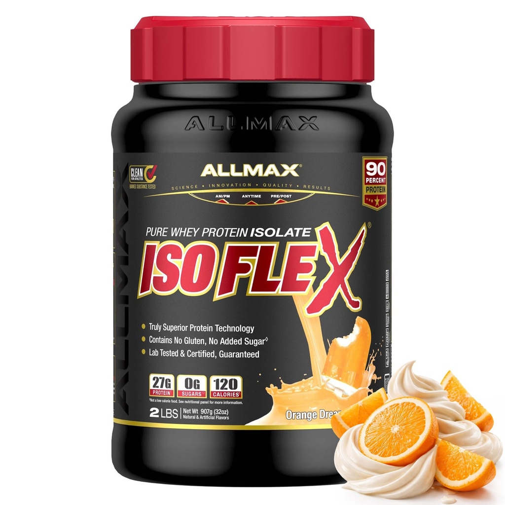 ALLMAX Ernährung ISOFLEX Whey Protein Isolate, Orange Dreamsicle - 2 lb - 27 Gramm Protein Per Scoop - Zero Fat & Sugar - 99% Lactose Free - Glutenfrei & Soy - Ungefähr 30 Portionen