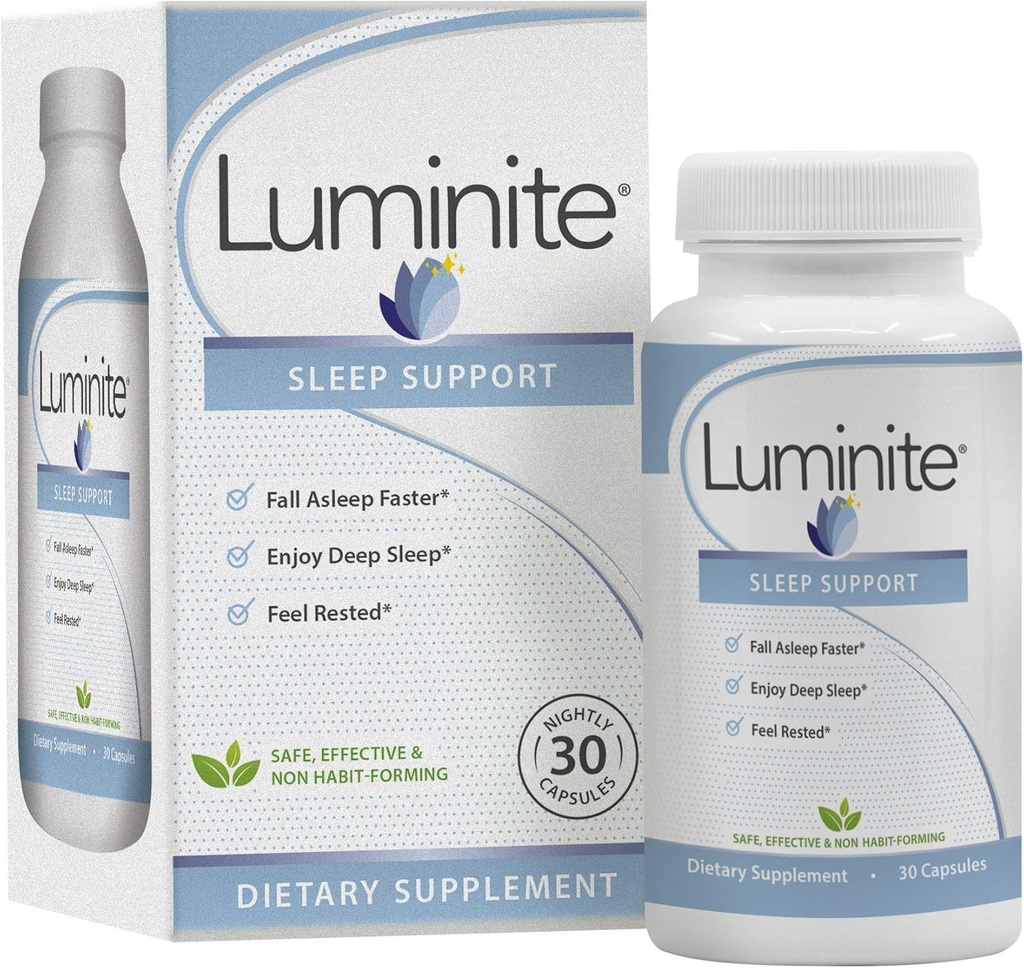 Luminite Schlafunterstützung - Nacht Schlafhilfe Ergänzung - L-Tryptophan, Melatonin, Chammomile - Non Habit Forming, 30 Count