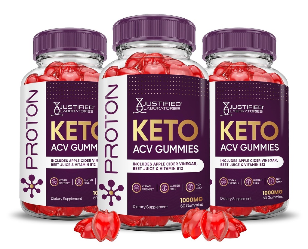 Laboratoires justifiés (3 Pack Proton Protein Keto ACV Gummies Advanced Formula 1000MG Proton Boost Formulé avec Pomegranate Beet Juice Powder B12 Vegan Non OGM 180 Gummys